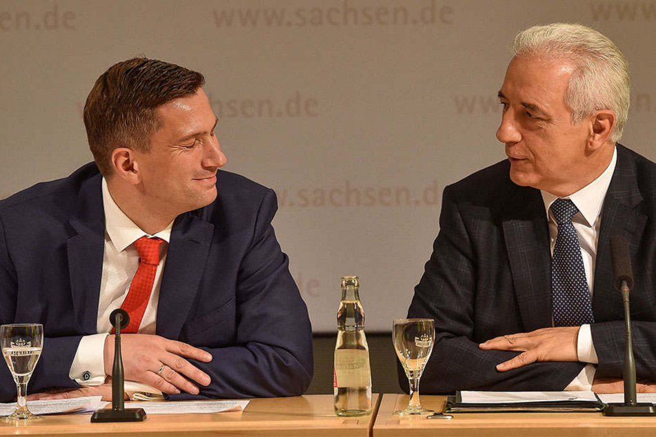 Ministerpräsident Stanislaw Tillich (58, CDU, r.) und Wirtschaftsminister Martin Dulig (43, SPD): Auch nach 2019 ein Team?