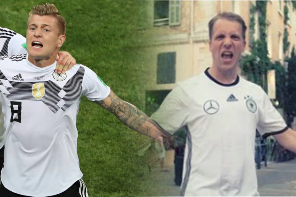 Toni Kroos bejubelt seinen Siegtreffer gegen Schweden, Oliver Pocher hat es vorgemacht.