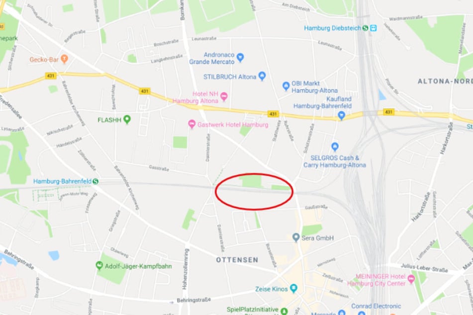 In dem rot markierten Bereich wird die neue Bahnstation im Laufe des Jahres errichtet. Wann die Anwohnerinformation dazu erfolgt ist noch unklar.