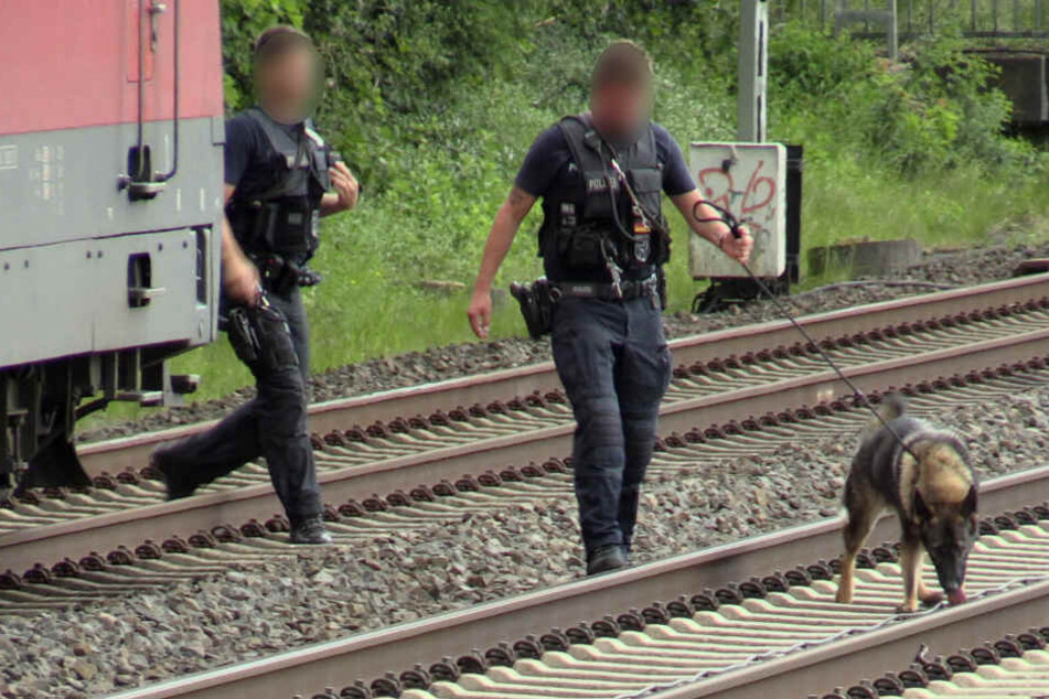 Die Polizisten rückten auch mit einem Diensthund an.