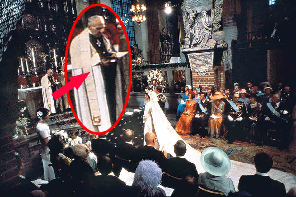 Gottes Segen aus Leipzig: Bei Silvias Königs-Hochzeit am 19. Juni 1976 in Stockholm stand auch Onkel Ernst Sommerlath (Kreis) als Hilfspastor am Traualtar.