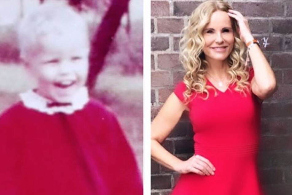 Links: Katja Burkard als Kind, rechts als erwachsene Frau.