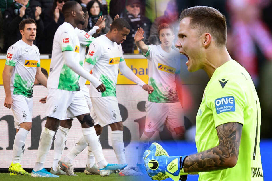Unions Rafal Gikiewicz jubelt nach dem 1:0 durch Sebastian Andersson in Mainz. Klappt gegen Borussia Mönchengladbach der nächste Sieg? (Bildmontage)