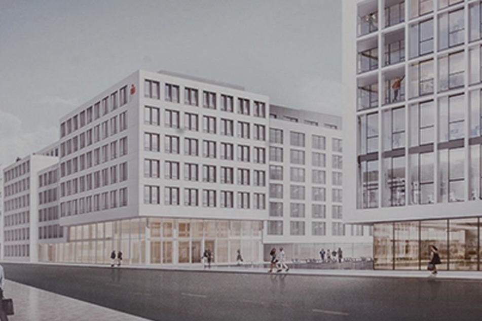 So soll das „Quartier der Generationen“ auf dem Güntz-Areal künftig aussehen. Direkt am Hauptsitz befindet sich der Anbau der Ostsächsischen Sparkasse.