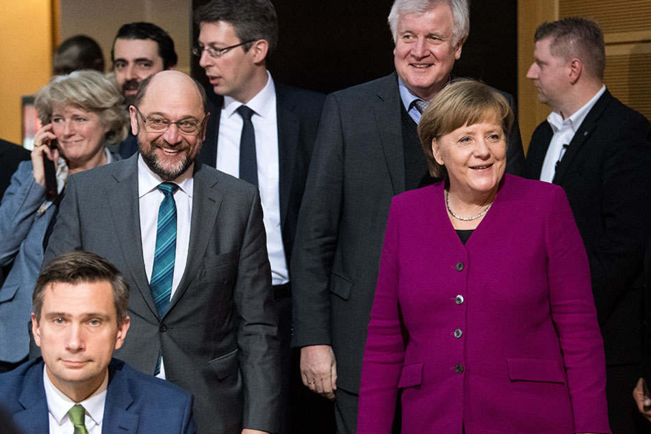Martin Schulz (SPD), Horst Seehofer (CSU) und Angela Merkel (CDU).