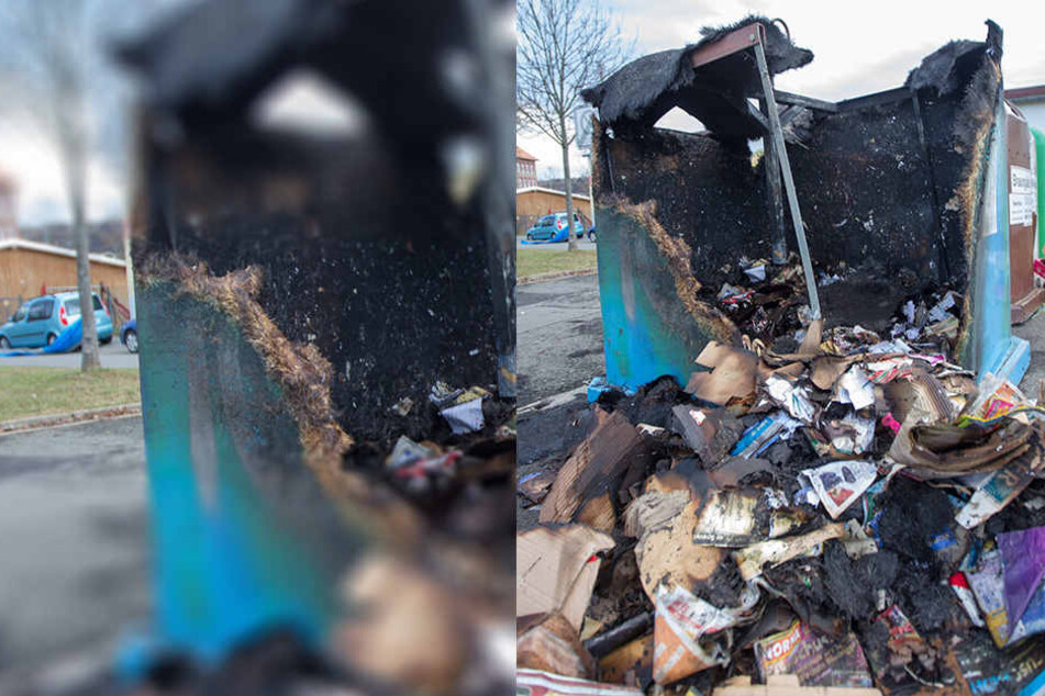Immer wieder brennen in Plauen Container. Hier hatte der Täter in der Reißiger Straße gezündelt.