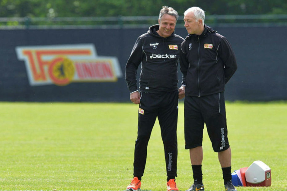 Das Angebot, neben André Hofschneider (r.) am Samstag wieder auf der Union-Bank Platz zu nehmen, hat Uwe Neuhaus bereits ausgeschlagen.