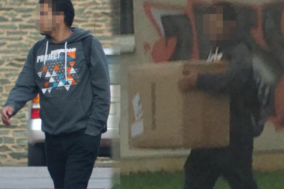 Der mutmaßliche Terrorist al-Bakr (22) schleppt eine große Kiste zu seiner Wohnung.