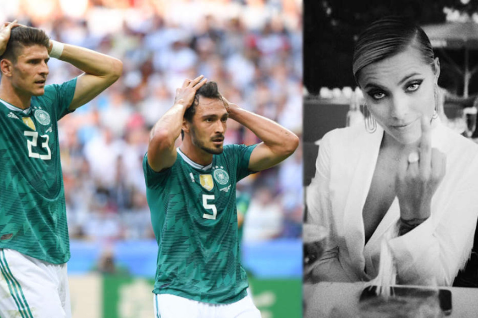 Mario Gomez (32) und Mats Hummels (29) sind fassunglos über das deutsche WM-Aus. Sophia Thomalla quittiert dies auf ihre spezielle Art.