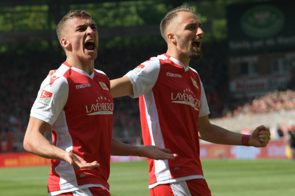 Grischa Prömel feiert mit Florian Hübner die frühe Führung.