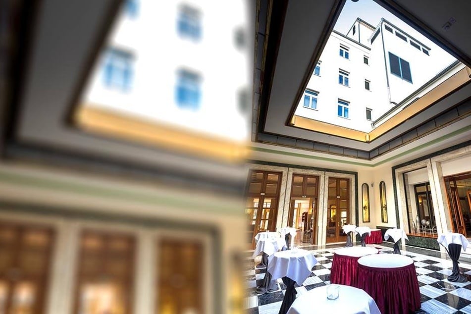 Ein seltener Anblick: Die mondäne Hotelhalle mit geöffnetem Glasdach.