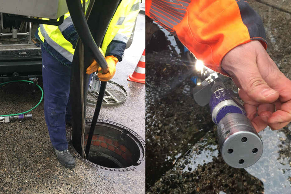 Mit Hochdruck-Wasserstrahler wird der Beton gelöst.