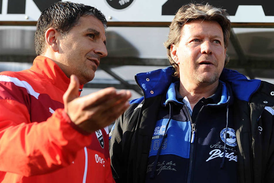 Sind sich sicher: Die Liga bleibt bis zum Ende eng. Sandhausen-Trainer Kenan Kocak (li.) und DSC-Trainer Jeff Saibene (re.).