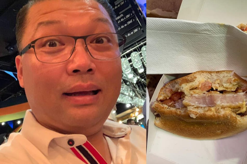 Joseph Kim neben einem der Ekel-Burger.