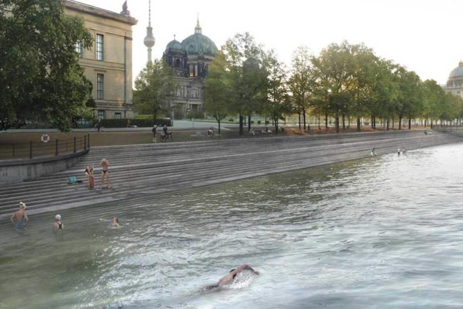 Die Animation zeigt, wie das Flussbad künftig aussehen könnte.