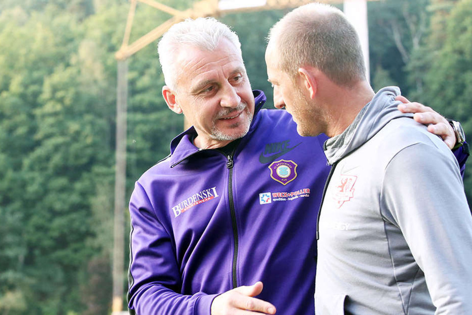 Befreundete Kollegen: Torsten Lieberknecht (r.) und Pavel Dotchev.
