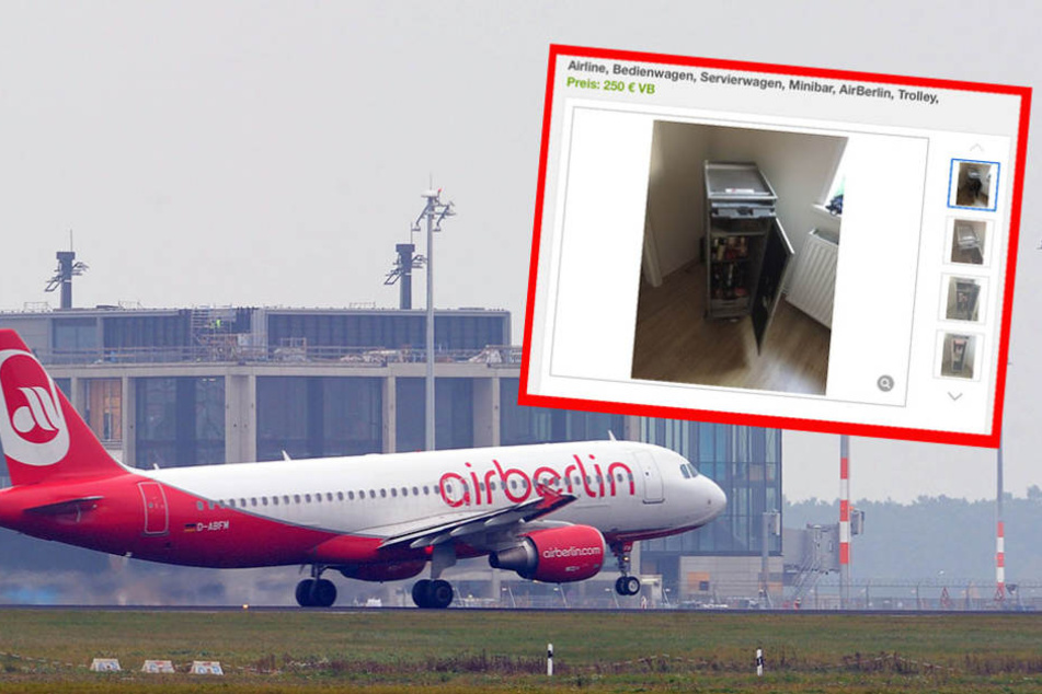 Kaum ist die Airline insolvent, wird das Inventar auf ebay verkauft, wie beispielsweise dieser Servierwagen.