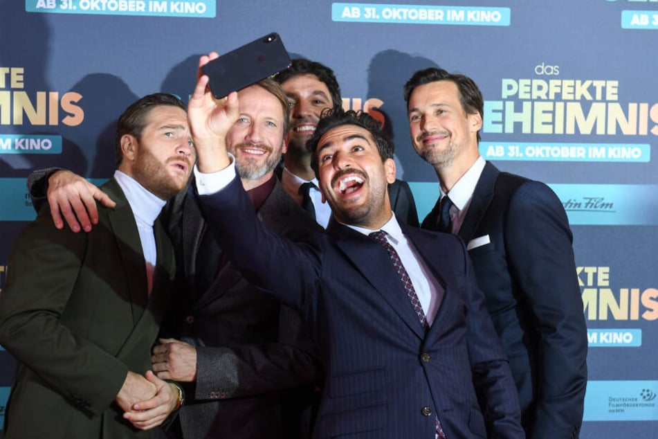 Die Schauspieler Frederick Lau (l-r), Wotan Wilke Möhring, Bora Dagtekin, Regisseur, Elyas M'Barek, Schauspieler und Florian David Fitz, Schauspieler, in München.