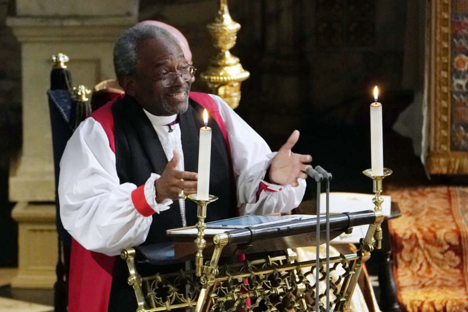 Bischof Michael Bruce Curry hält eine Ansprache bei der Trauung von Meghan Markle und Prinz Harry in der St.-Georgs-Kapelle.