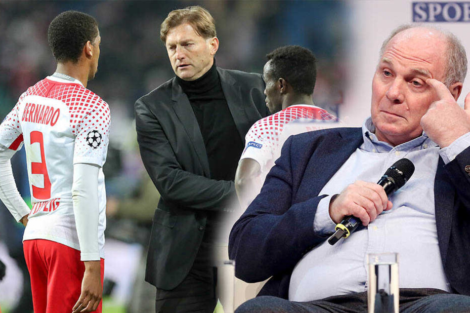 Bayern-Boss Uli Hoeneß (66, r.) ist sich sicher, dass RB Leipzig keine Konkurrenz darstellt, wenn sie weiter auf die Jugend setzen. Er fordert zudem, dass Red-Bull-Mäzen Dietrich Mateschitz (73) mehr Geld in Leipzig als in der Formel 1 investieren sollte.