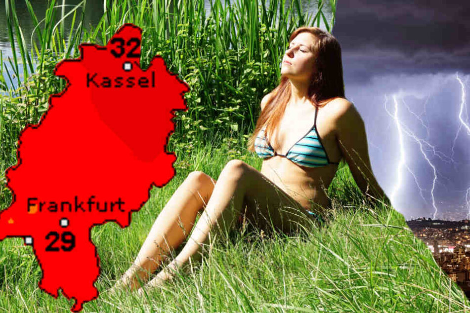 Temperaturen bis 32 Grad und Sonnenschein, aber auch schwere Gewitter sind am Mittwoch möglich. (Fotomontage)