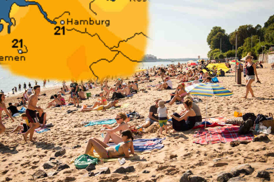 Sonnenbaden am Elbstrand: Die Temperaturen knacken in Hamburg am Sonntag die 20-Grad-Marke.