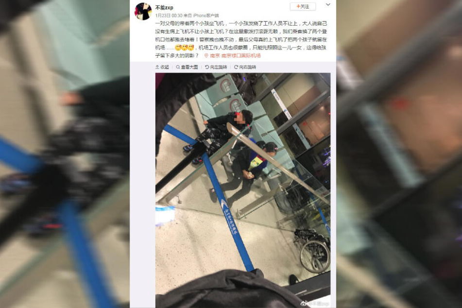 Der Weibo-User "Not shy" wurde Zeuge der Eskalation auf dem Flughafen, auf dem die beiden Kinder alleine zurückbleiben mussten.