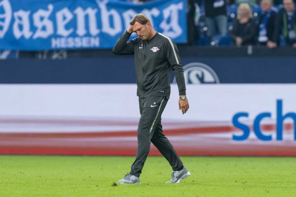 Geknickt läuft Trainer Ralph Hasenhüttl zu seinen Jungs. Seine Mannschaft hat soeben 0:2 gegen Schalke 04 verloren.