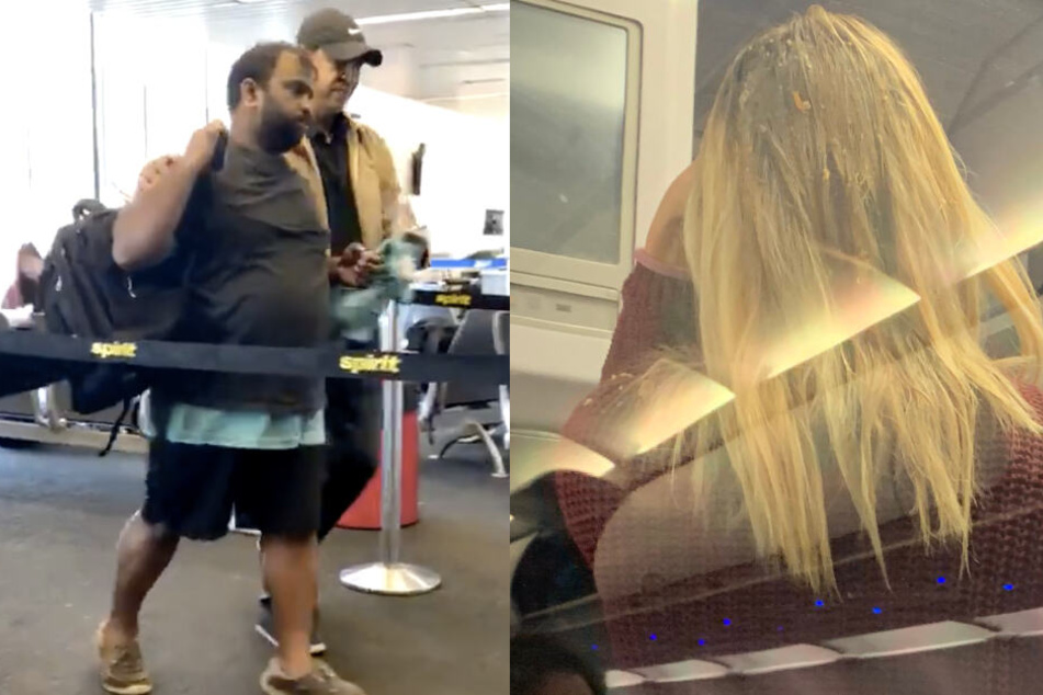 Während der betrunkene Passagier torkelnd aus dem Flugzeug geführt wurde, musste sich die Frau sein Erbrochenes aus den Haaren waschen.
