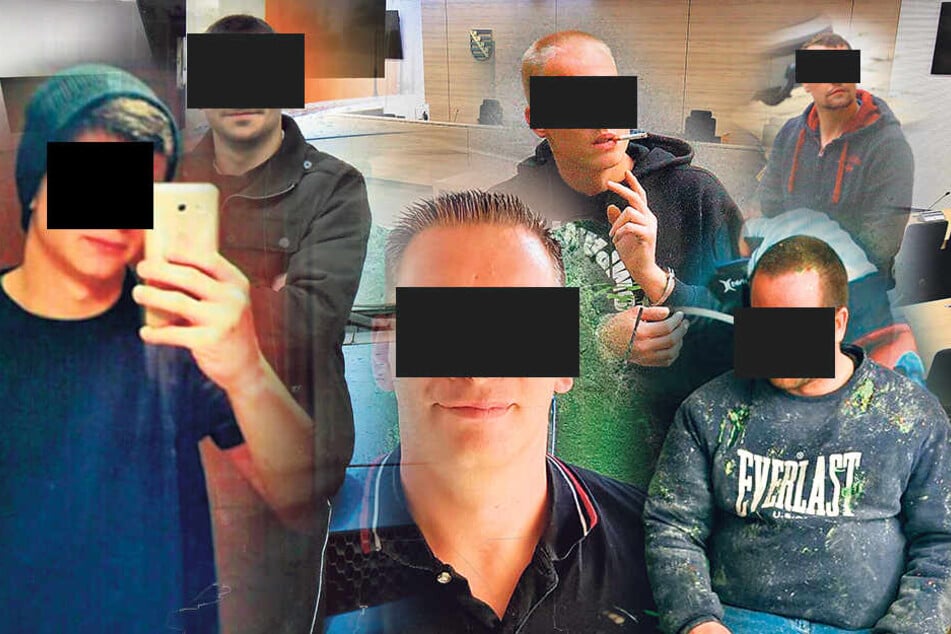 Justin S. (19, v.l.), Sebastian W. (26) , Rico K. (38), Patrick F. (25), Mike S. (38) und Philipp W. (29) wird ab Dienstag der Prozess gemacht.