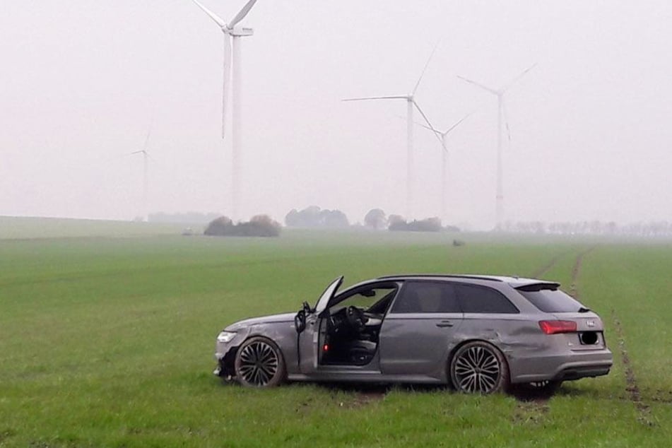 Auf einer Wiese kam der Audi A6 zu stehen.