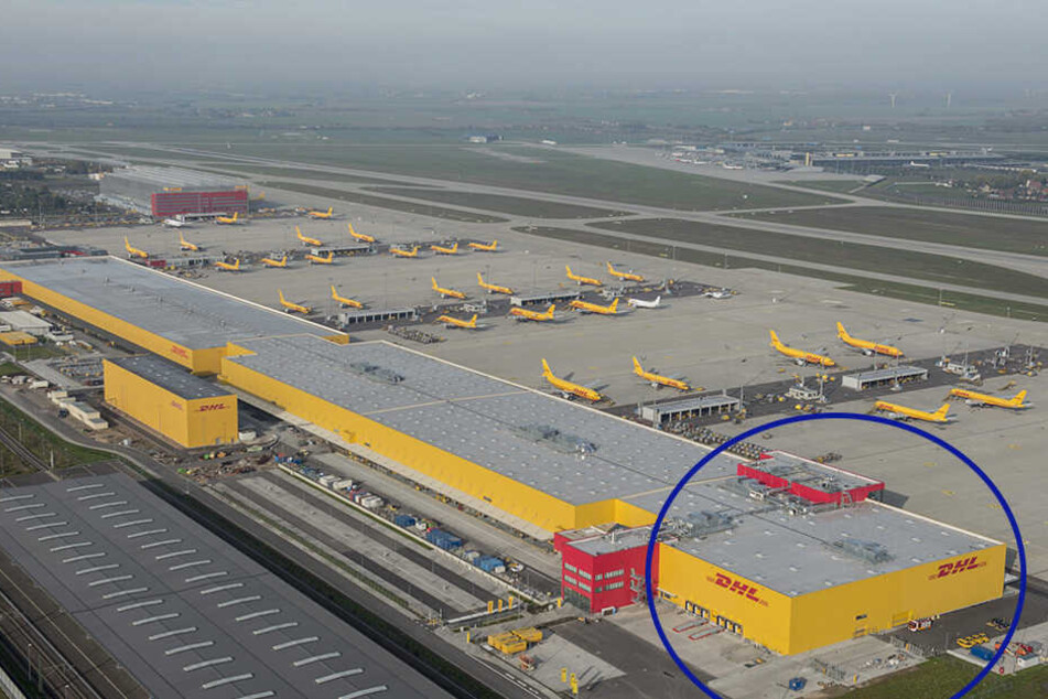 Die 230-Millionen-Investition: Um diesen Teil (Kreis) wurde das DHL-Luftdrehkreuz erweitert.