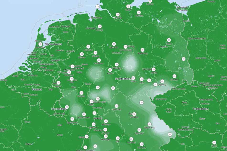 Die Wetterkarte: In weiten Teilen bleibt es grün.