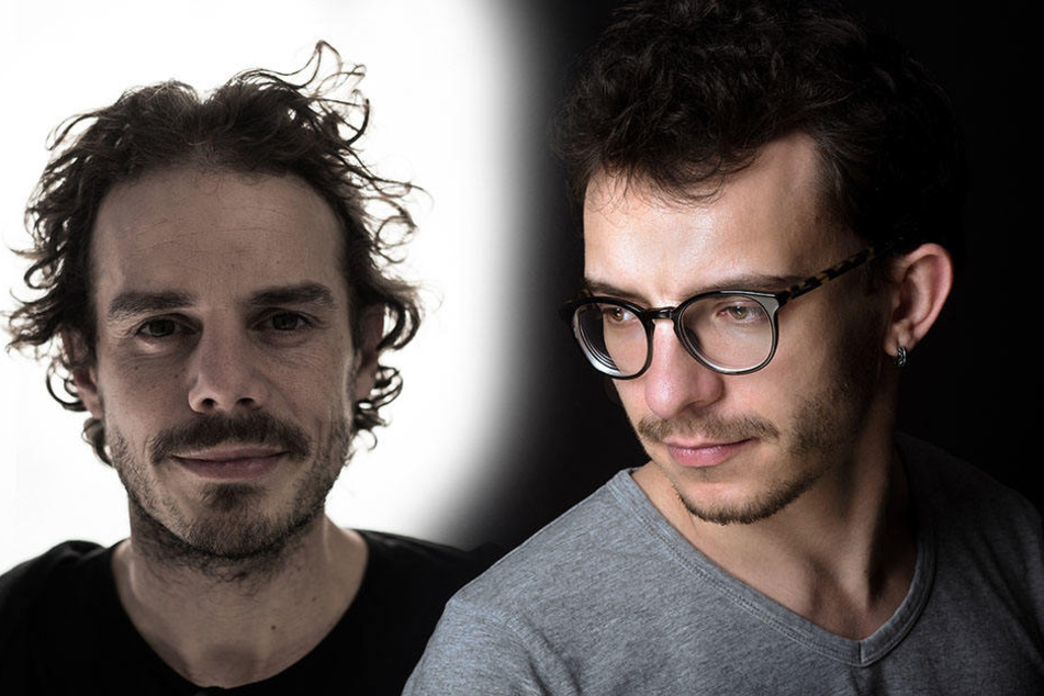 Künstler Sven Sauer (38, l.) lieferte die Idee zum "Protest-Mobile". Klangkünstler Bony Stoev (26) aus Dresden setzte die Sounds um.