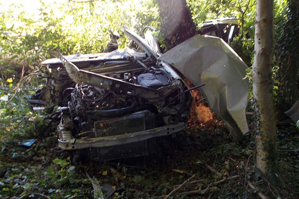 Ein Teil des Autos wickelte sich um einen Baum.