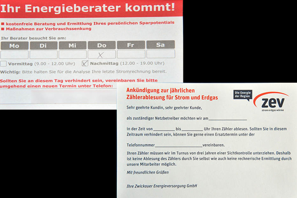 Rechts das Original, links der Zettel des selbstständigen
Energieberaters.