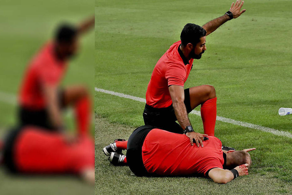 Schiedsrichter Mohammed Al-Hakim kümmerte sich um seinen Assistenten.