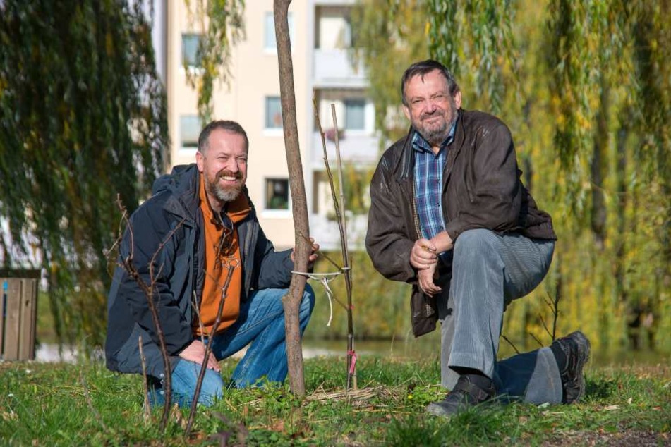 Thomas Bossack (47,l.) und Jürgen Marx (66) suchen Pflanzpaten.
