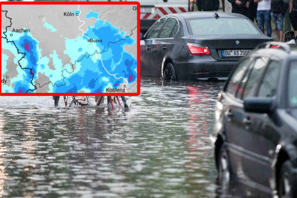 DWD rechnet mit überschwemmten Straßen und vollgelaufenen Kellern.