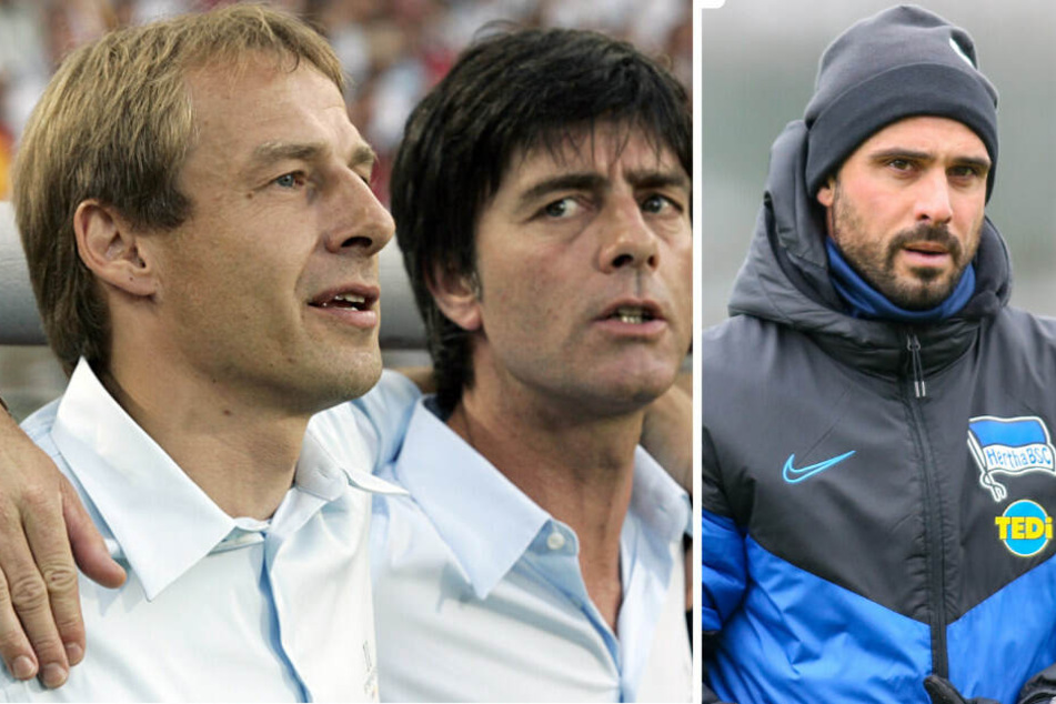Jürgen Klinsmann (l) wurde einst von Joachim Löw (m) als Bundestrainer abgelöst. Bei Hertha BSC wird Alexander Nouri (r) vorerst sein Nachfolger.