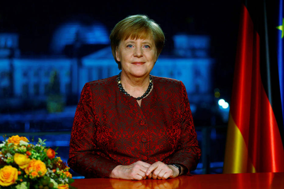 Bundeskanzlerin Angela Merkel (CDU) bei ihrer Neujahrsansprache im Kanzleramt.