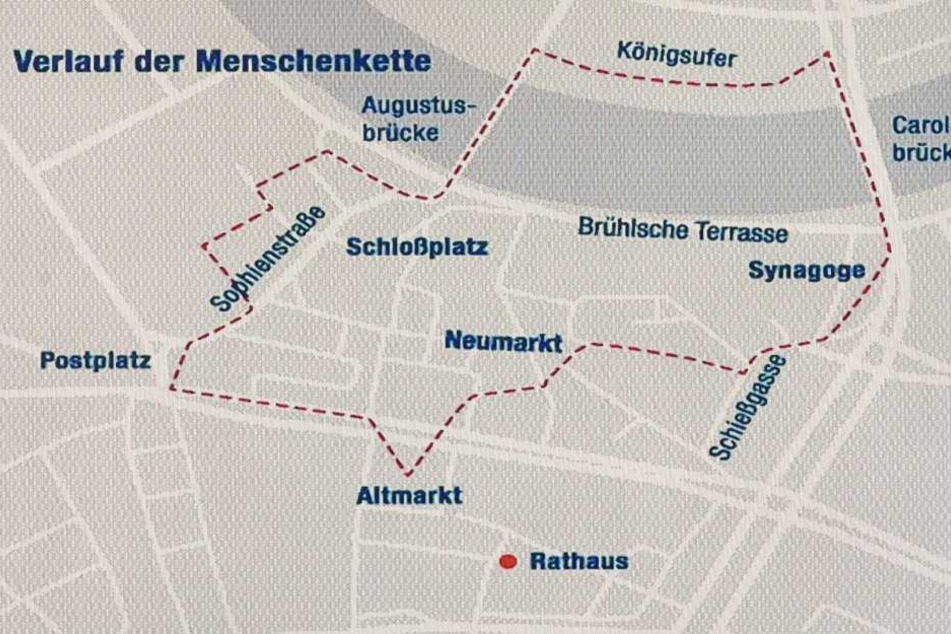Vom Königsufer bis zum Altmarkt: Die Menschenkette soll die ganze Dresdner
Innenstadt umschließen.