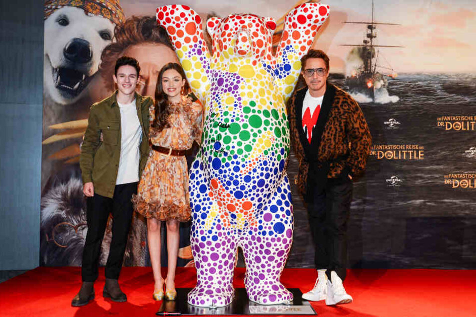 Harry Collett (l.), Carmel Laniado und Robert Downey junior (r.) stellten "Die fantastische Reise des Dr. Dolittle" gemeinsam vor.