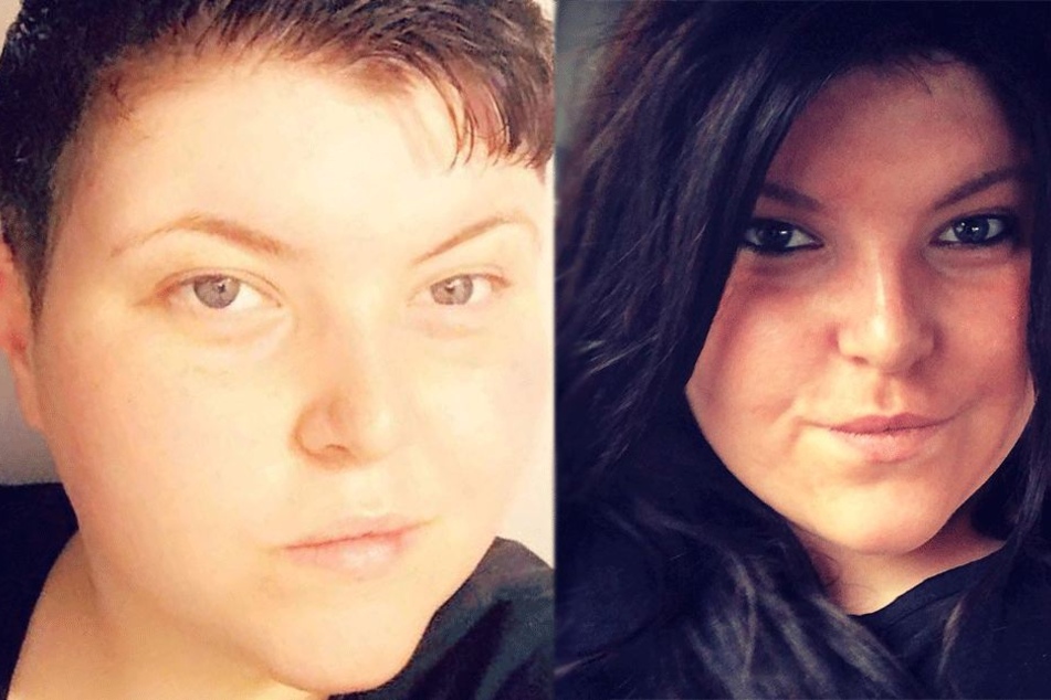 Helzie Amnell-Connor (24) ohne und mit Perücke.