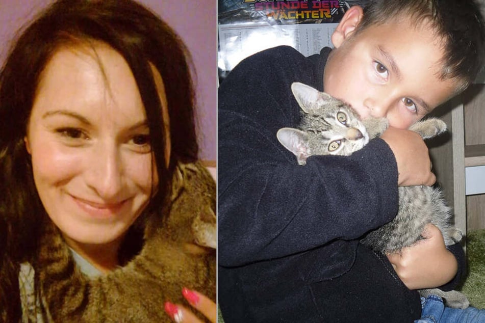 Nicole Schmerbach und ihr Sohn Maurice mit ihrem Kater Toni.