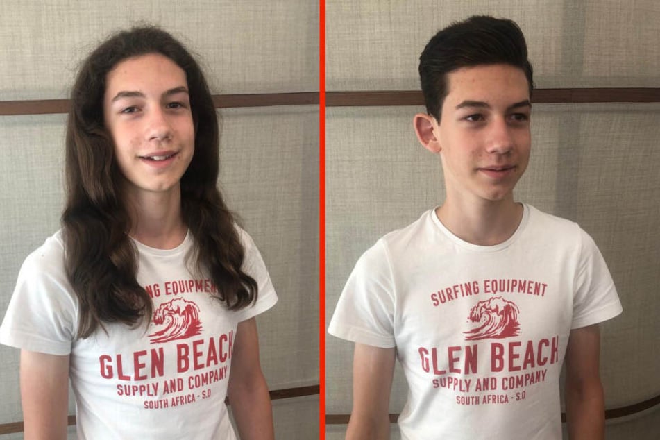 Vorher-Nachher-Vergleich: Lukas mit langen und später mit kurzen Haaren.