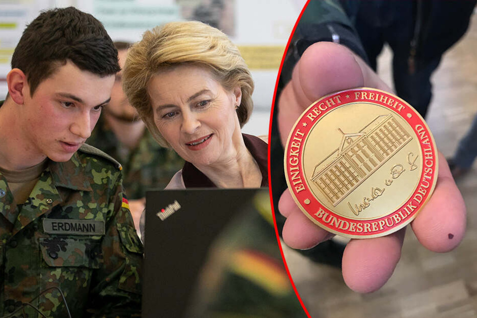 Der Obergefreite Patrick Erdmann (19) bekam von der Ministerin die "Commander's Coin" - ein persönlicher Dank.