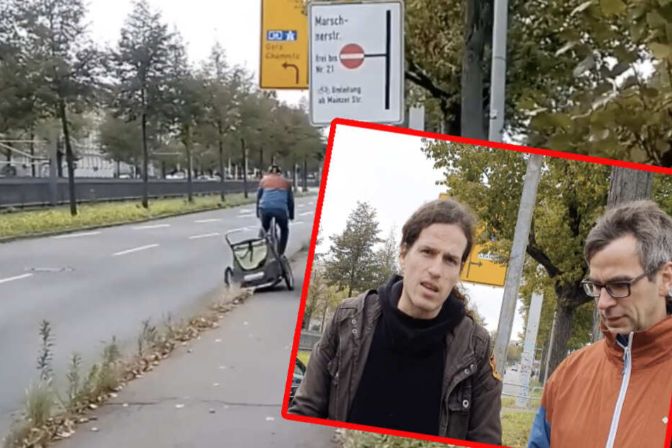 Für Fahrradfahrer wurde es vor kurzem eng auf der Jahnallee - jetzt hat Jürgen Kasek das Problem selbst in die Hand genommen.