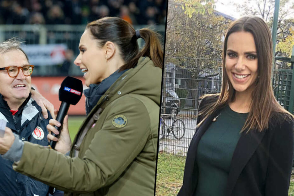 Immer lächelnd: Esther Sedlaczek (r.) interviewt Bundesliga-Legende Ewald Lienen (l.).