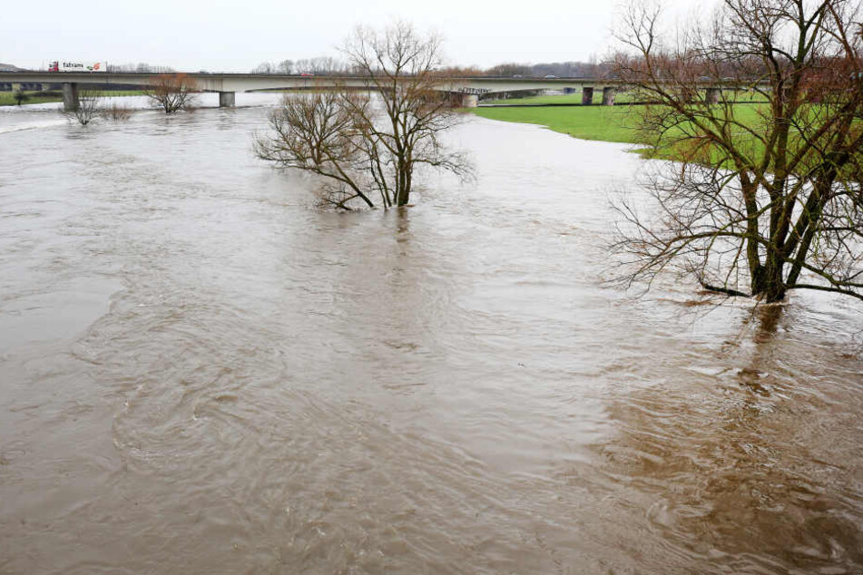 Der anhaltende Regen lässt den Rhein und all seine Nebenflüsse, wie hier die Ruhr, stetig ansteigen. Nun wurde der Schiffahrtverkehr eingestellt.
